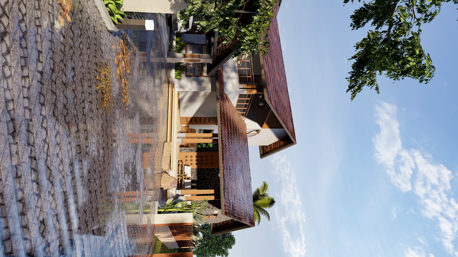 Rendered front approach view of the residence