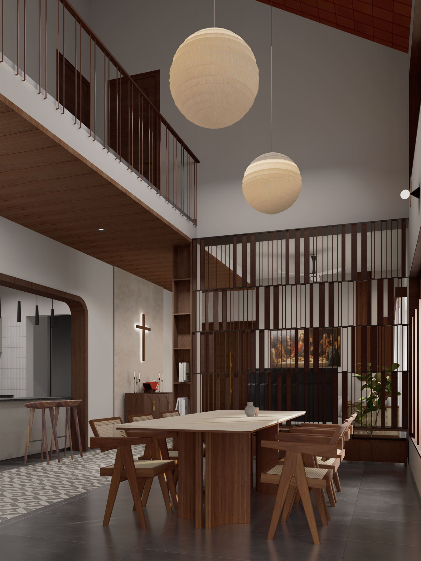 Rendered courtyard and landscape view for the residential project